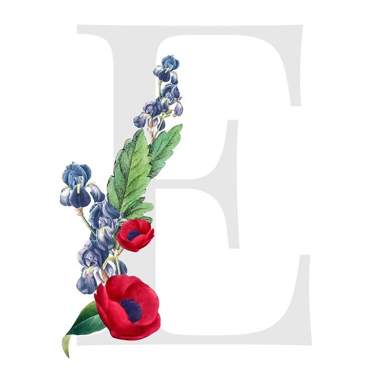 Foto met bloemen versierde hoofdletters e typografie