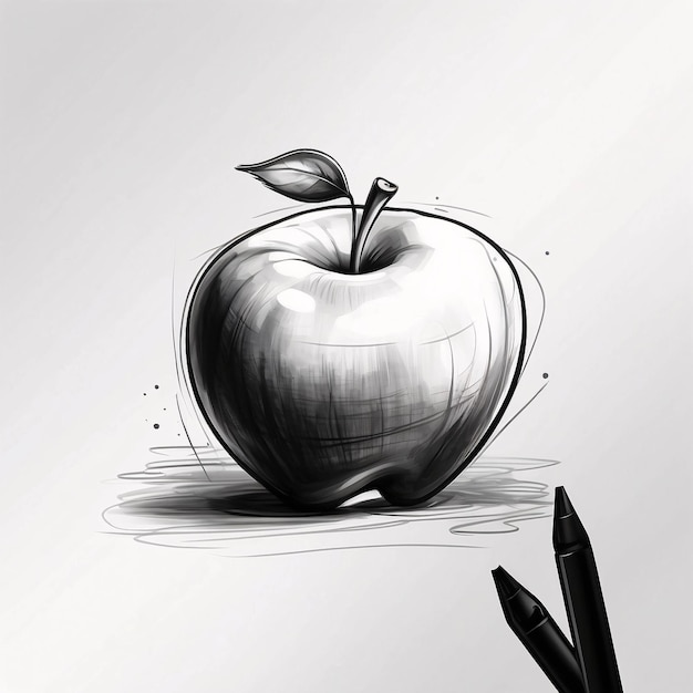 Foto met de hand getekend appel fruit sketch potlood houtskool graphite stijl tekening