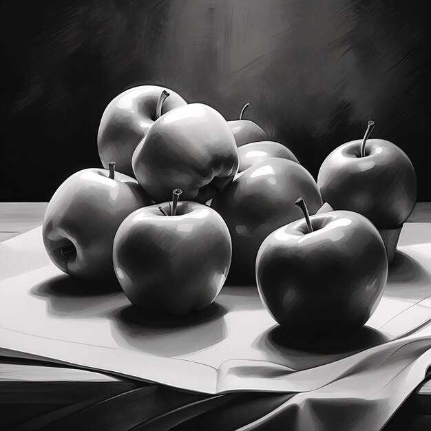 Foto met de hand getekend appel fruit sketch potlood houtskool graphite stijl tekening