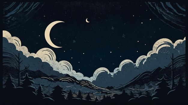 Met de hand getekend naadloos patroon met wolken maan sterren vector sterren maanlicht nacht achtergrond