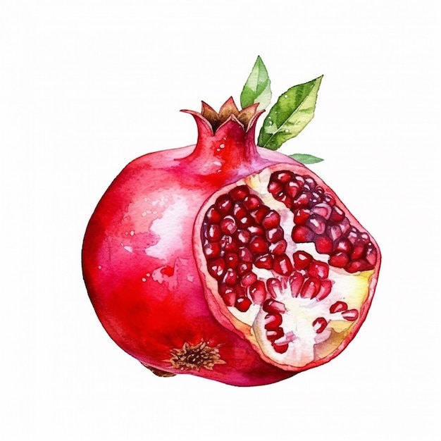 Foto met de hand getekende aquarel schilderij op witte achtergrond vector illustratie van fruit granaatappel