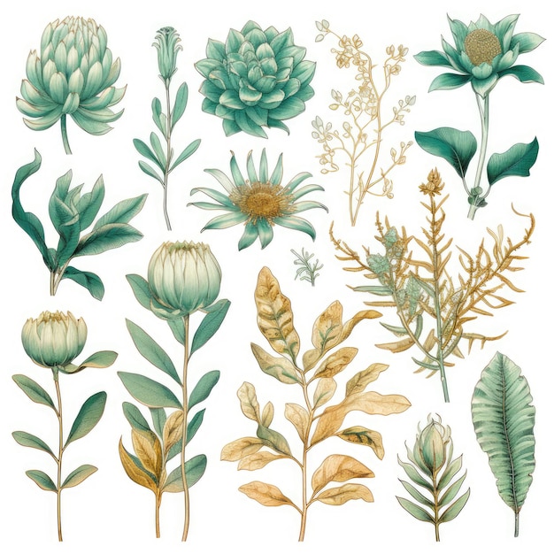 met de hand getekende botanische illustraties