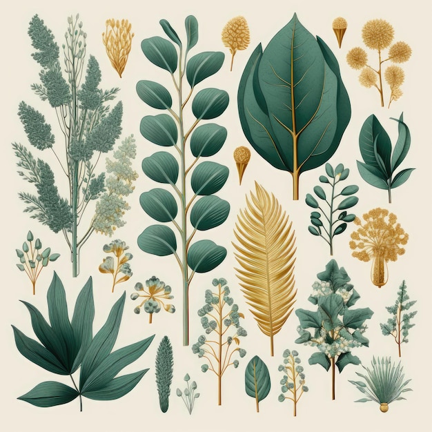 met de hand getekende botanische illustraties