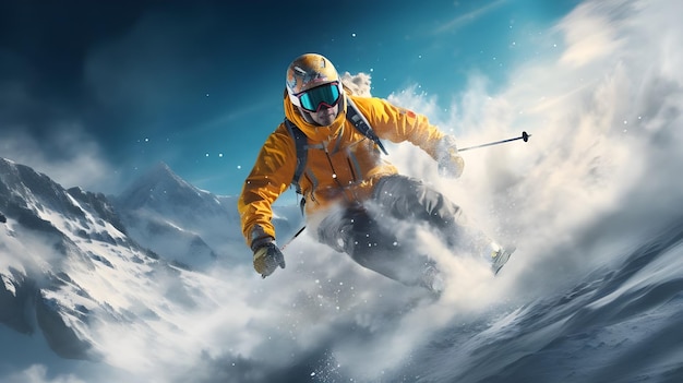 Met de hand getekende digitale illustratie van skiën in het winterseizoen sneeuwsporten