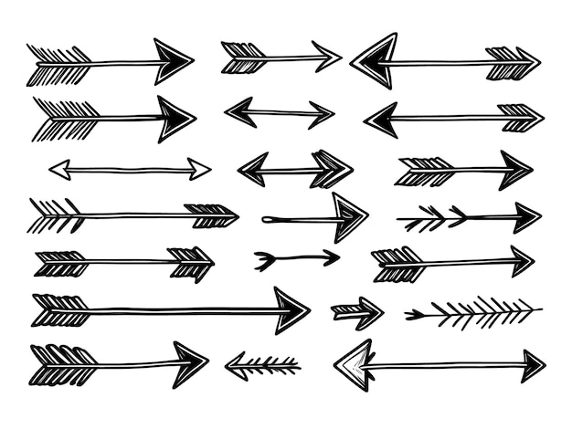 Foto met de hand getekende doodle stijl pijlen vectorgrafiek op een witte achtergrond