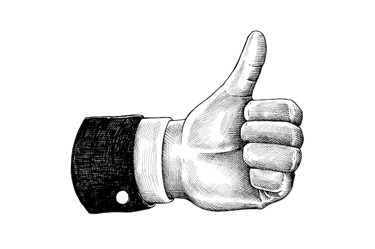 Foto met de hand getekende duimen omhoog hand sticker ontwerpelement