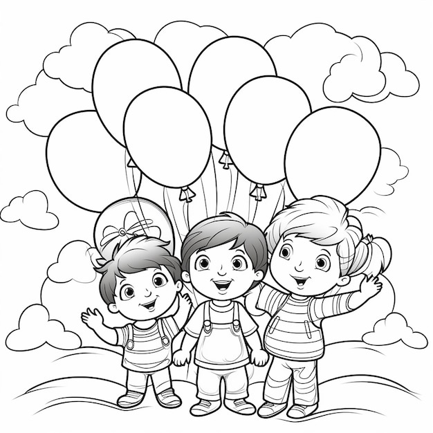 Met de hand getekende kawaii ballonnen verjaardagsfeestjes voor kinderen kleurboeken voor kinderen