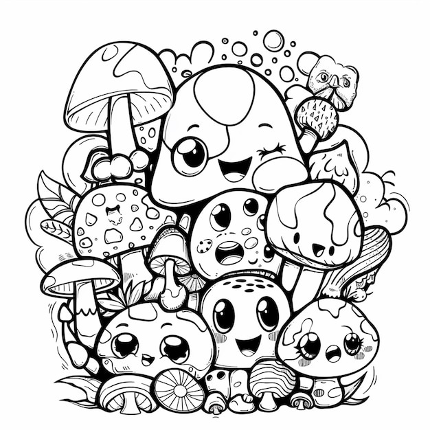 Met de hand getekende kawaii kleurboek illustratie