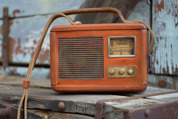 Met een vintage handheld transistor radio met l generatieve ai