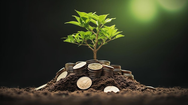 met financiële ontwikkelingen en bedrijfsgroei met een groeiende boom op een munt