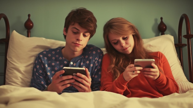 Met smartphones en generatieve AI een jong stel in bed