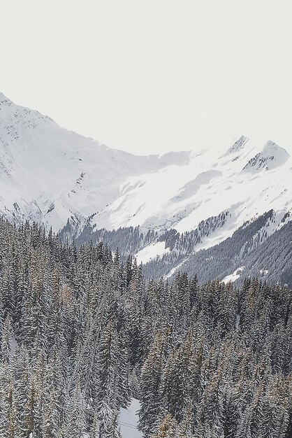 Met sneeuw bedekt uitzicht op de bergen in Verbier, Zwitserland