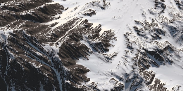 Met sneeuw bedekte bergtoppen bergzicht achtergrond wolken en lucht 3d illustratie
