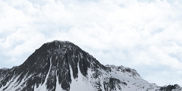 Met sneeuw bedekte bergtoppen bergzicht achtergrond wolken en lucht 3d illustratie