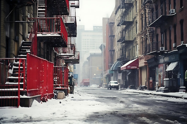 Met sneeuw bedekte straten van de stad
