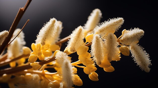 Foto met stuifmeel katjes en gele bloemen