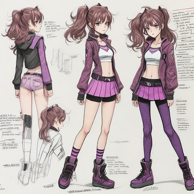 meta purple giffy character anime character variations pen drawing digital art illustration