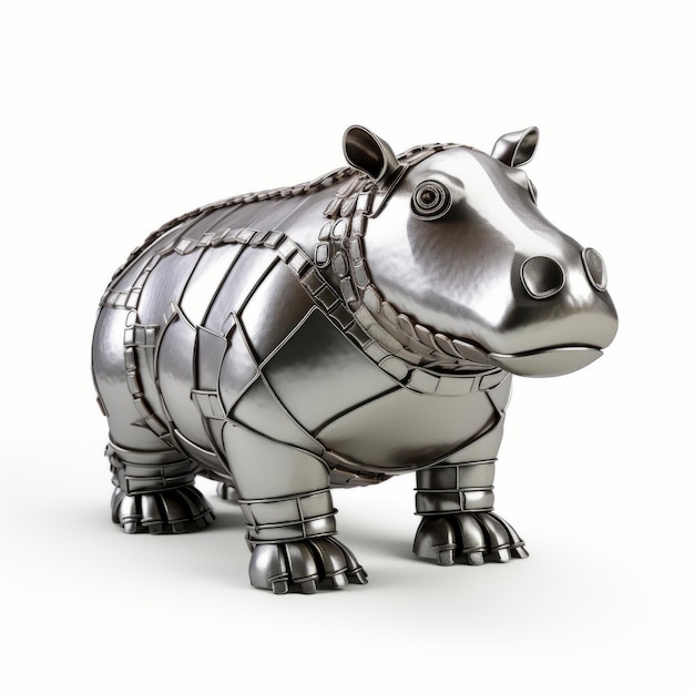Metaal gepantserd nijlpaard 3d model op witte achtergrond