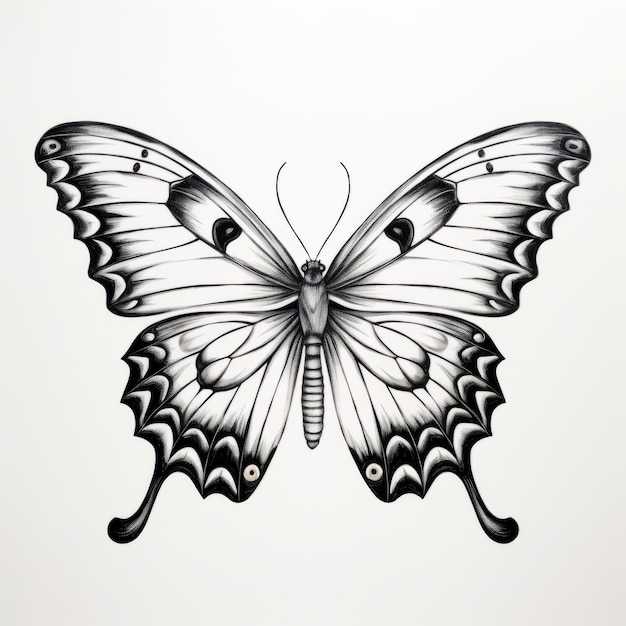 Metaforisch kunstwerk Bold chromaticiteit in een zwart-wit vlinder tekening