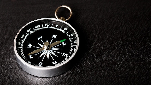 Metal antique compass on background