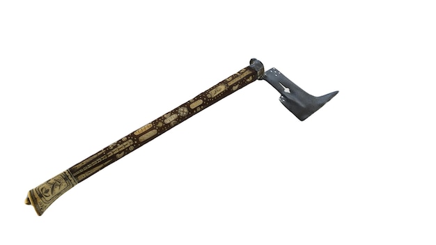 A metal axe with a metal handle