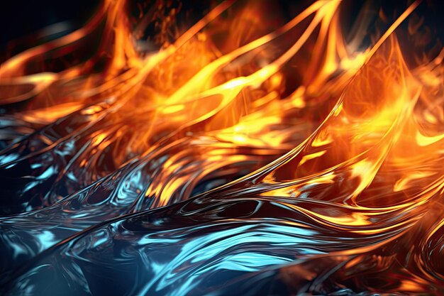 Photo metal background and flames reflecting off its surface gnerative ai