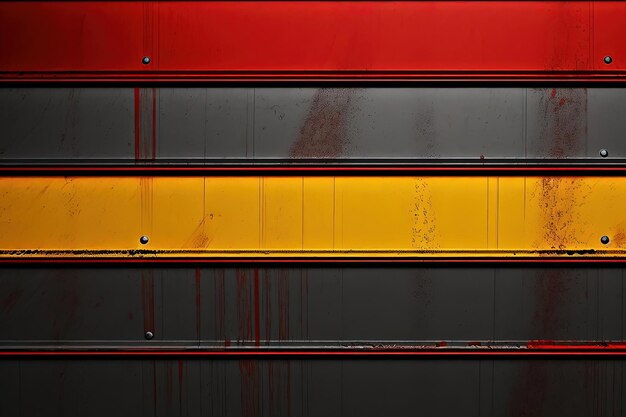 a metal background with a red and yellow stripe in it