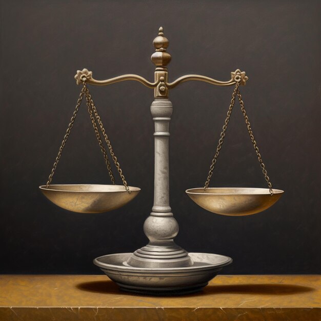 a metal balance scale of justice in the style of realistic rendering legal concept