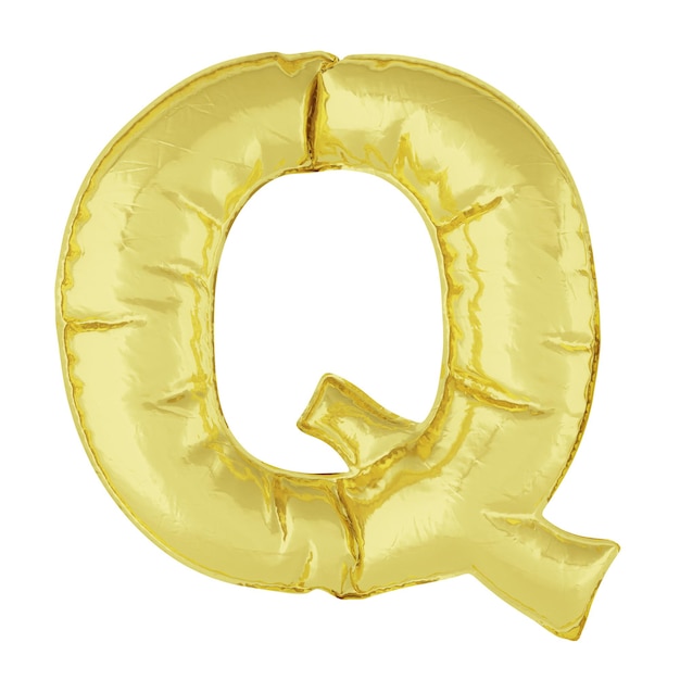 Металлический шар на белом фоне. Золотая буква Q. Скидки, распродажи, праздники, юбилеи. 3D-рендеринг