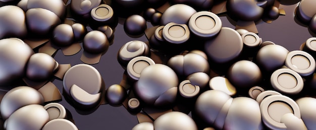 Metal balls and discs on water background