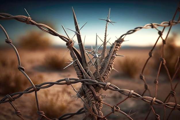 Metal barbed wire fence defending dangerous territory generative ai