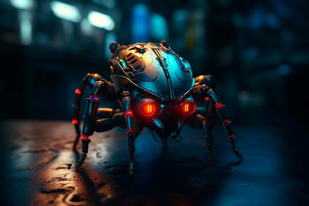 Metal beetle on a layer Generative AI