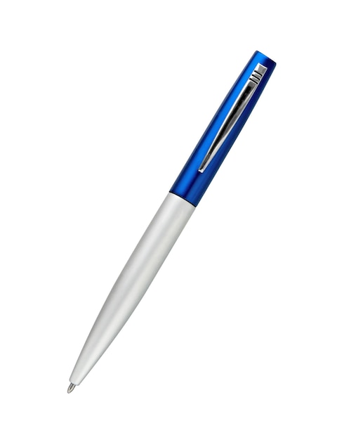 Metal blue pen on white