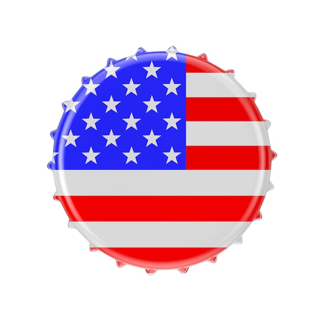 Metal Bottle Cap with USA Flag on a white background. 3d Rendering