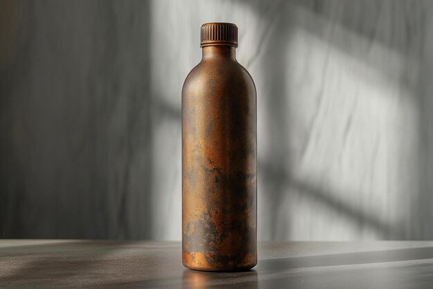 Photo a metal bottle sitting on top of a wooden table