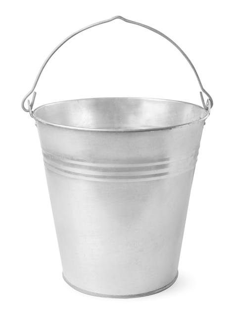 Metal bucket close-up on a white background. Isolated