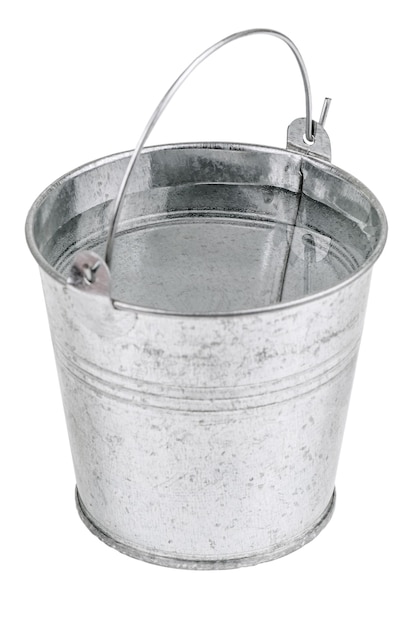 Small bucket with handle made of metal isolated on white background Stock  Photo - Alamy