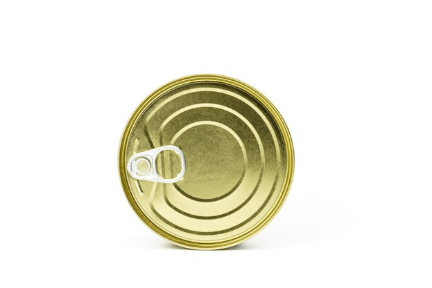 A metal can for food. Sealed metal container.