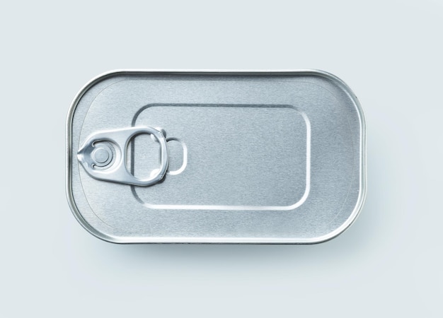 Metal can isolated on grey background, top view