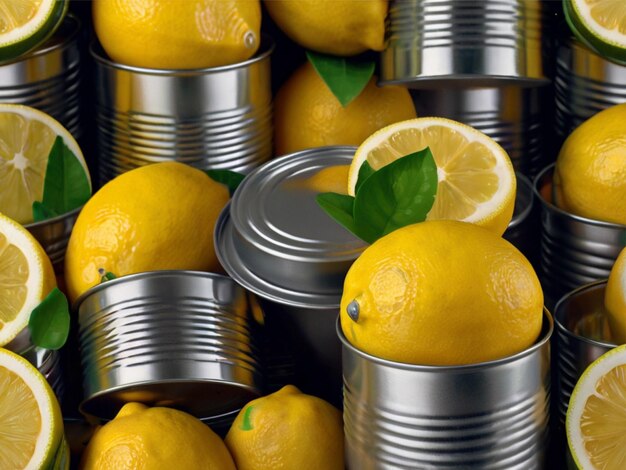 metal can with fresh lemon halves