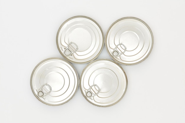 Metal cans of ready-made food in canned form isolated