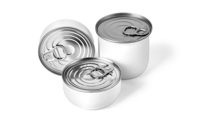 Metal cans on a white background isolated with clipping path