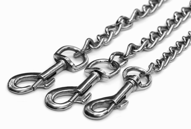 Metal chain for dog over white background