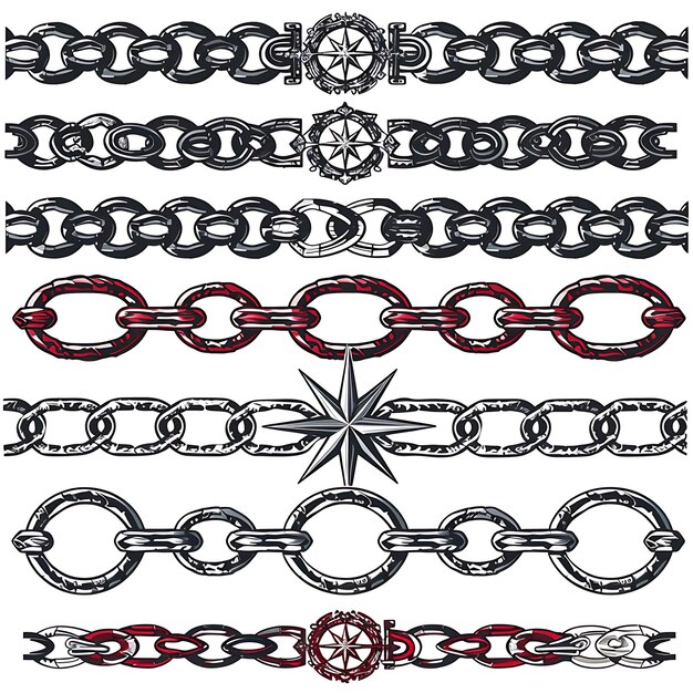 Photo metal chain links with herringbone borderlines design orname frame border national culture tattoo