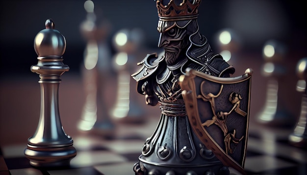 Photo metal chess pieces on a chessboard