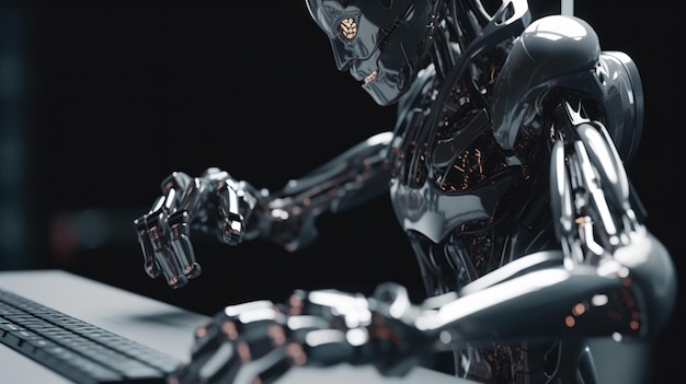 Metal chrome robot helper future robotic technology generative ai