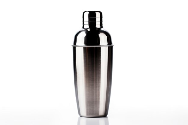 Metal cocktail shaker from the front on a white background