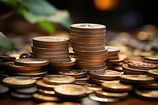金属コインの積み重ねはAIが生み出した財政的成功を象徴しています