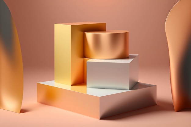 Metal color podium reflection geometric shapes art deco pastel colors Showcase for beauty product 3d render