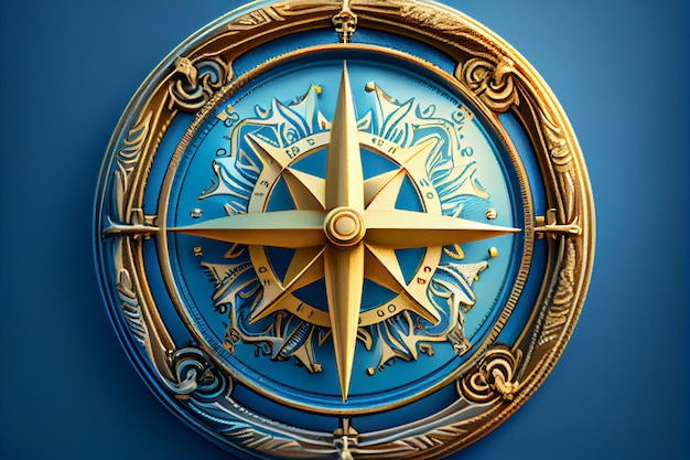 Metal compass on a blue background Generative AI